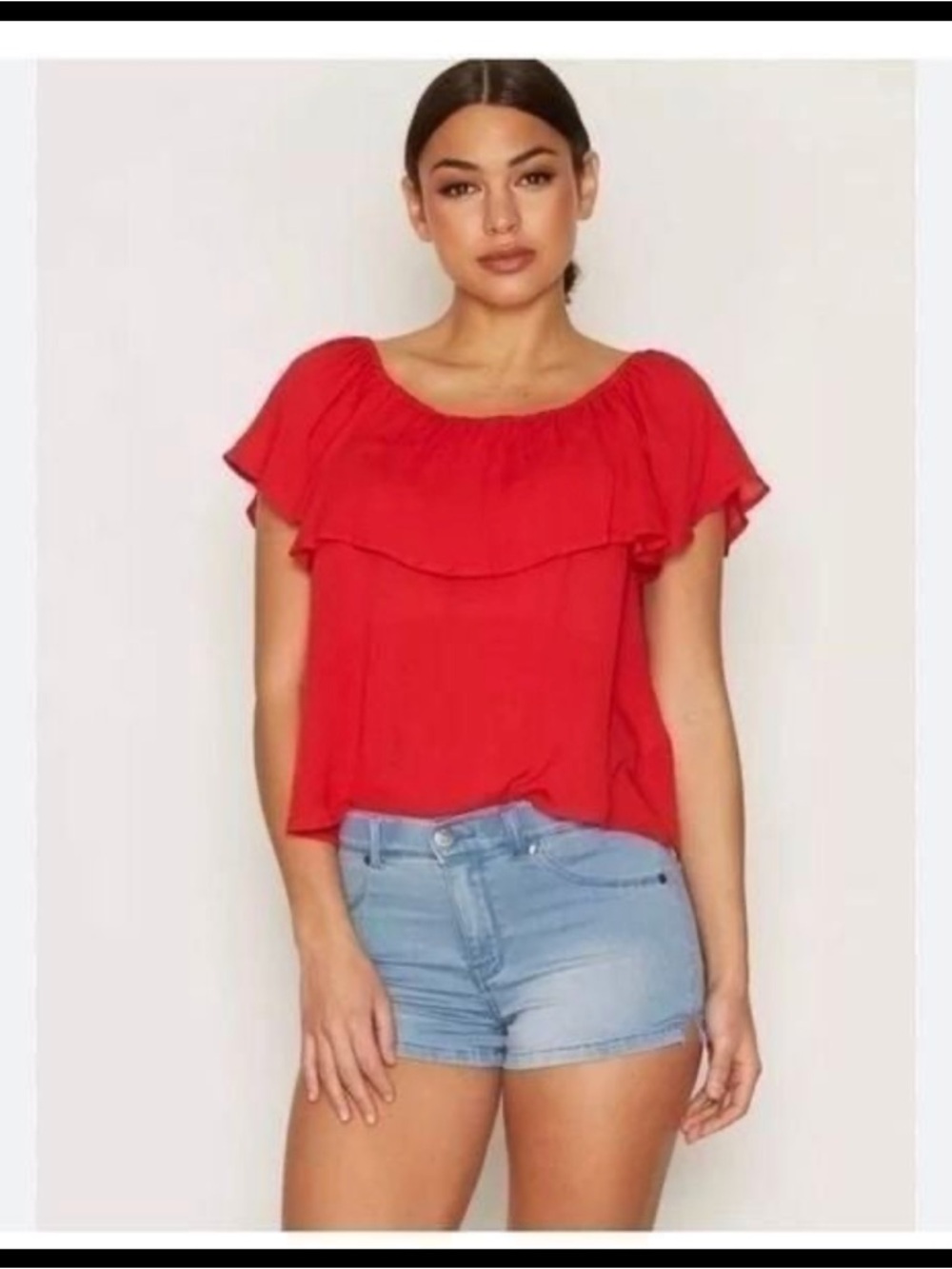AGB Bright Red Ruffle-Trim Blouse